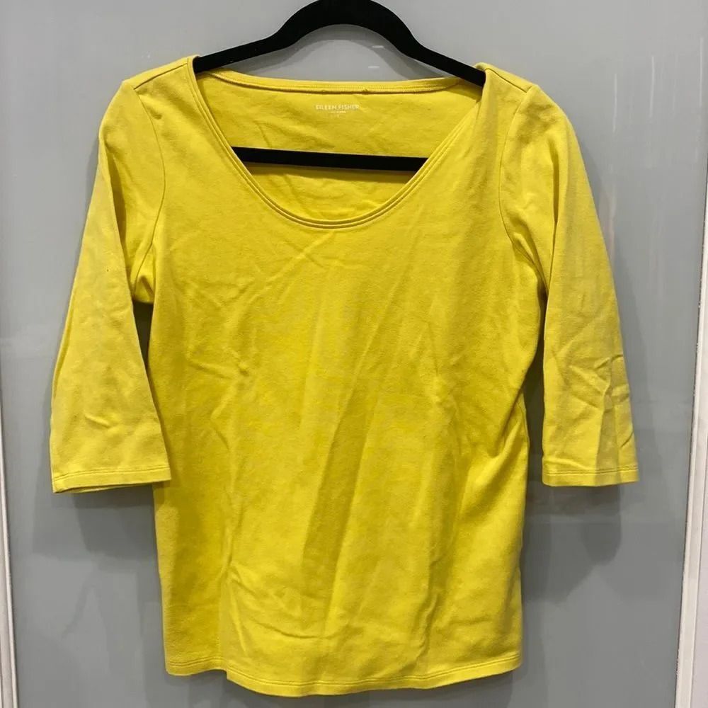 Eileen Fischer Women's Yellow Mustard Scoop Neck Blouse Shirt Top sz S